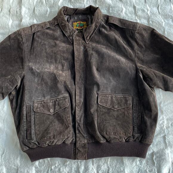 🔥VTG Global Identity G III Suede Bomber Jacket Rusty Brown Moto Utility XXL - Picture 3 of 15